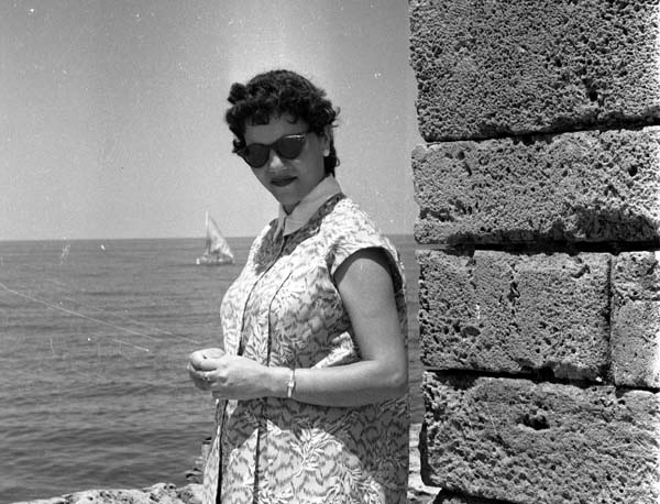 1956 mum by lighthouse in Kyrenia